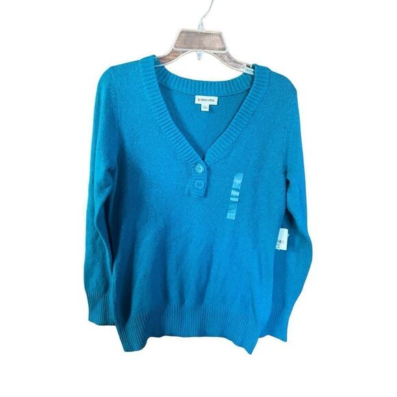 ST. John’s Bay Womans Pullover Low V Sweater Green Sz L NWT - Picture 1 of 8